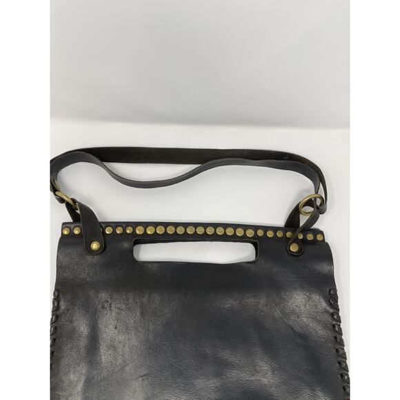 Paolo Angelucci Leather Black Brass Hardwear Studded Tote Bag Retail $400.00 - Picture 4 of 16